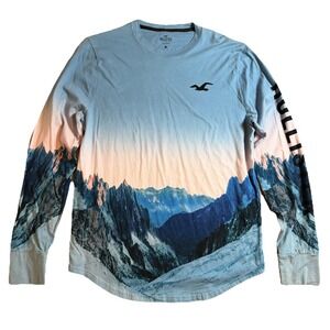 HOLLISTER Graphic Mountain Sunrise Long Sleeve T Shirt Large Scenic Cali
